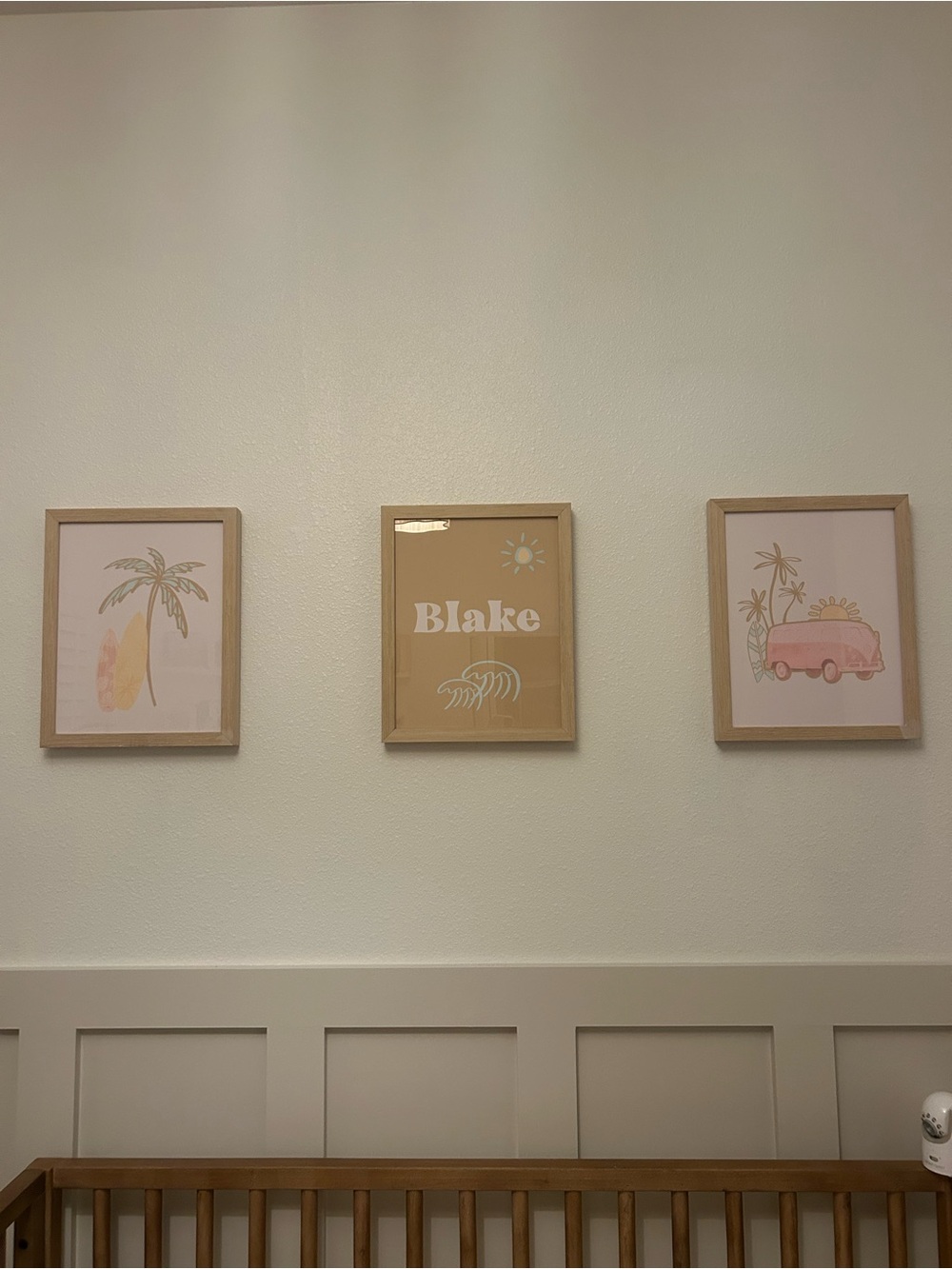 Neutral Wooden Frame Wall Art Trio - Beachy Pink & Beige Prints for Nursery